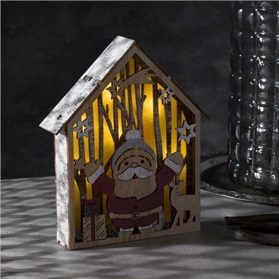 Светодиодная фигура «Дом с Дедом Морозом» 12 × 17 × 4 см, дерево, батарейки АААх2 (не в комплекте), свечение тёплое белое