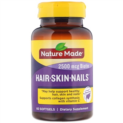 Nature Made, Добавка для здоровья волос, кожи и ногтей, 60 мягких таблеток
