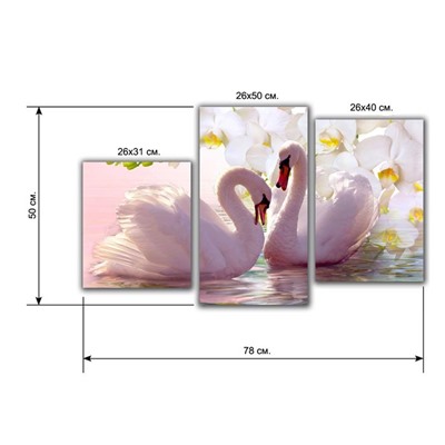Картина модульная на подрамнике "Пара лебедей,белые цветы" 26х50; 26х40; 26х32, 50х80см