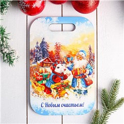 Доска разделочная «Дед Мороз с мышкой», с новым счастьем,19×28×0,8 см