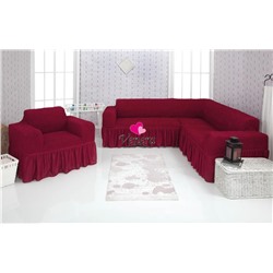 Комплект чехлов на угловой диван и кресло с оборкой бордо 221, Характеристики