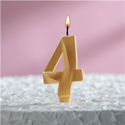 Свеча в торт "Грань", цифра "4", золотой металлик, 7.8 см