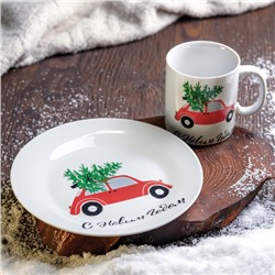Набор посуды Christmas car, 2 предмета: кружка 300 мл, тарелка