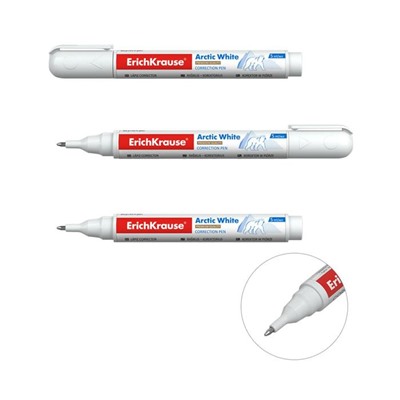 Ручка-корректор 5 мл, ErichKrause ARCTIC WHITE, с металлическим наконечником, специальная помповая система подкачки жидкости
