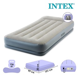 Кровать надувная Pillow Rest Twin, 99 х 191 х 30 см, с подголовником, со встроенным насосом, 64116 INTEX