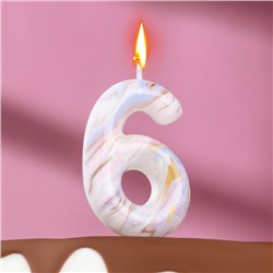 Свеча в торт "Белый мрамор", цифра "6", 8 см