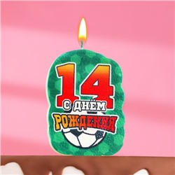 Свеча для торта "С Днем рождения",14 лет,  футбол, 5×8.5 см