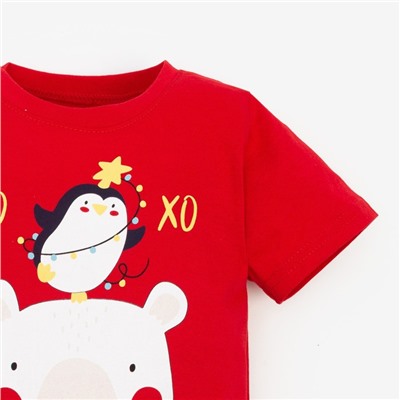 Пижама детская (футболка, брюки) «Медведь и Пингвин», цвет красный/белый, рост 74 см