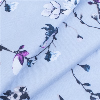 Ткань на отрез кулирка карде Цветы на голубом R6078-V4