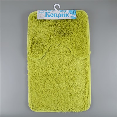 Набор ковриков для ванны и туалета Доляна «Пушистик», 2 шт: 40×50, 50×80 см, цвет зелёный