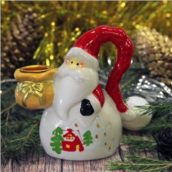Сувенир керамика подсвечник "Дед Мороз в длинном красном колпаке" 10х8,5х4,6 см