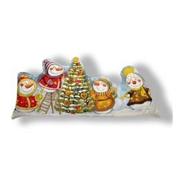 Снеговики у елки- гобеленовая подушка-игрушка