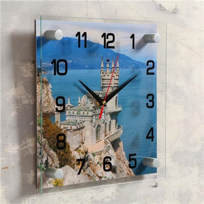 Часы настенные, серия: Природа, "Замок на обрыве скалы", 25х25  см, микс