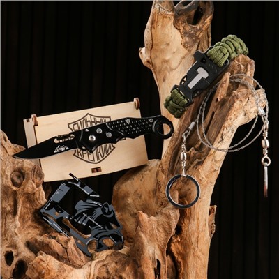 Набор подарочный 4в1 (нож, карта выживания, браслет, пила-струна) 100% Мужик