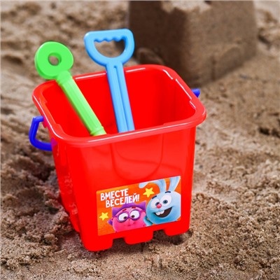Набор для игры в песке: ведро, мельница, совок, грабли, 2 формочки, СМЕШАРИКИ цвет МИКС, 530 мл