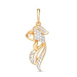 Подвеска из золочёного серебра с фианитами, родированием и алмазной огранкой - Золотая рыбка