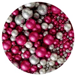 Посыпка из дутого риса Жемчуг серебряно-розовый блестящий микс 50 гр