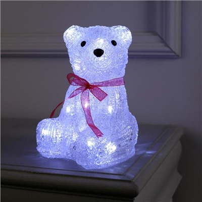 Светодиодная фигура «Медведь с бантом» 15 × 20 × 15 см, акрил, 20 LED, батарейки ААх3 (не в комплекте), свечение белое