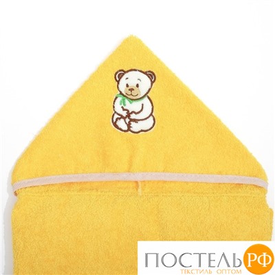 Полотенце с капюшоном, махра цв ярко-желтый, аппликация Медведь 60х120