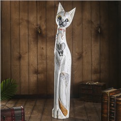 Сувенир дерево "Кошка с бабочкой и бантом из мозаики" белая 100х16х7 см
