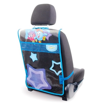 Накидка- незапинайка "Смешарики" для защиты спинки переднего сиденья от ног ребёнка, мягкий прозрачный ПВХ, цвет синий/голубой, SM/KMT-010 Krosh