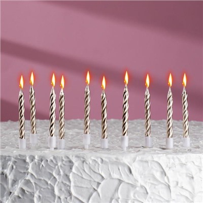 Свечи в торт "Спираль", 10 шт, средние, 7 см, металлик