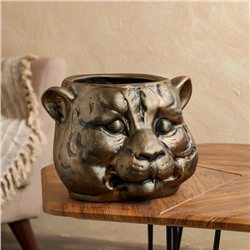 Фигурное кашпо "Голова тигра", бронза тёмная, керамика, 8.5 л