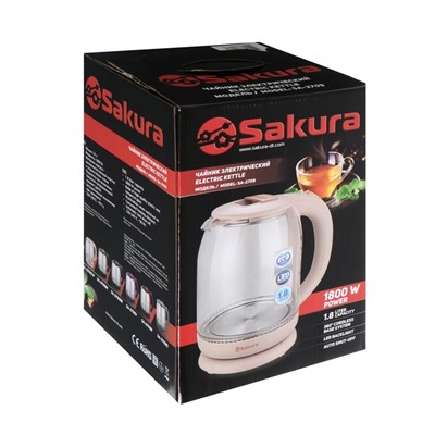Чайник электрический Sakura SA-2709R, стекло, 1.8 л, 1800 Вт, бордовый