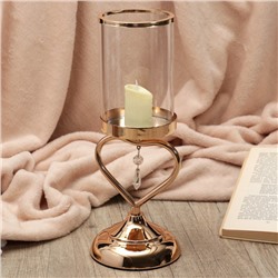 Подсвечник металл, стекло на 1 свечу "Сердце с кристаллом" золото 33,5х12х12 см