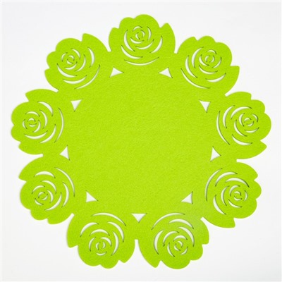 Салфетка декоративная Доляна"Цветы" цвет зеленый, d 30 см, 100% п/э, фетр