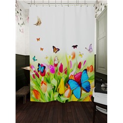 Фотоштора для ванной Бабочки на цветах
