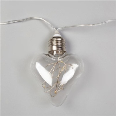 Гирлянда «Нить» 3 м с насадками «Лампочки сердца», IP20, прозрачная нить, 80 LED, свечение тёплое белое, 8 режимов, 220 В