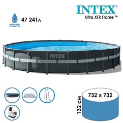 Бассейн каркасный Ultra XTR Frame, 732 х 132 см, песчаный фильтр-насос, лестница, тент, подстилка, 26340NP INTEX