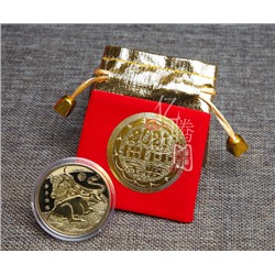 Сувенирная монета Бык + бархатная сумка Заказ от 2-х шт.