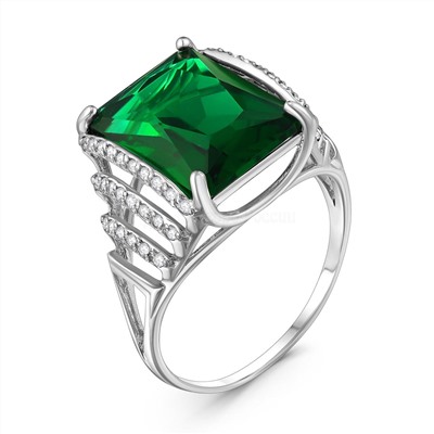 Кольцо из серебра с зеленым кварцем и цирконием родированное к0223