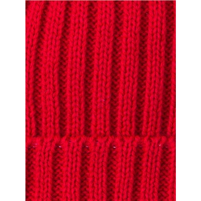 Шапка вязаная детская с бубоном на завязках, двухцветная + снуд, красный