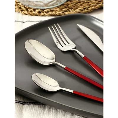 Набор столовых приборов Magistro «Оску базис», 4 предмета, цвет мталла серебряный, красная ручка