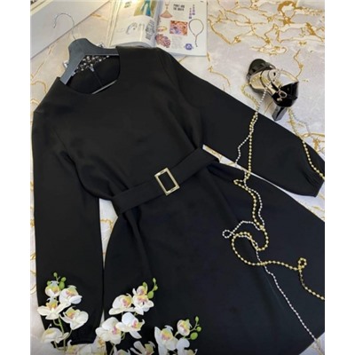 Платье барби с поясом манжет резинка черное O114