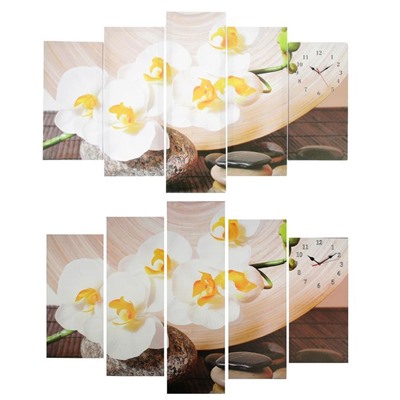 Часы настенные модульные «Камни и белые орхидеи», 80 × 140 см