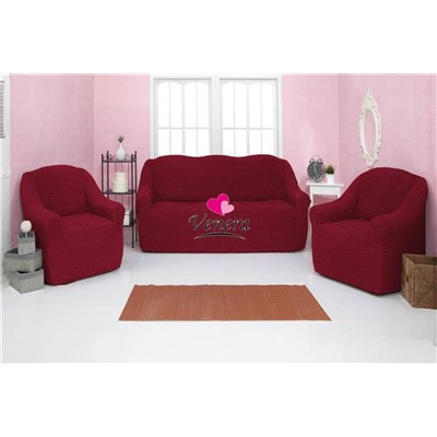Комплект чехлов на трехместный диван и 2 кресла без оборки бордо 221, Характеристики