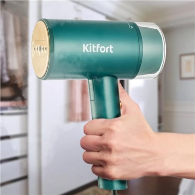 Отпариватель Kitfort КТ-981, ручной, 1200 Вт, 100 мл, 15 г/мин, шнур 1.9 м, цвет изумрудный