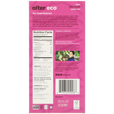 Alter Eco, Organic Chocolate Bar, Deep Dark Sea Salt, 70% Cocoa, 2.82 oz (80 g)