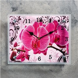 Часы-картина настенные, серия: Цветы, "Розовые орхидеи с узором", 20х25  см