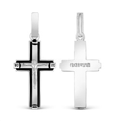 Крест из серебра с чёрной эмалью родированный - 4,2 см кэ-04р