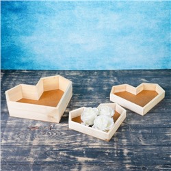 Набор кашпо деревянных подарочных 3 в 1 "Сердце", натуральный Дарим Красиво