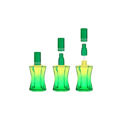 Флакон Призма(20 мл) зеленое стекло+метал.спрей (зеленый, золото, серебро)