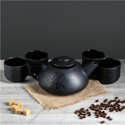 Чайный набор "Иероглиф", 5 предметов, чайник 1 л, чашки 150 мл