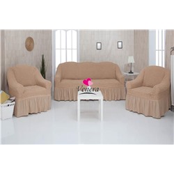 Комплект чехлов на трехместный диван и 2 кресла с оборкой медовый 203, Характеристики