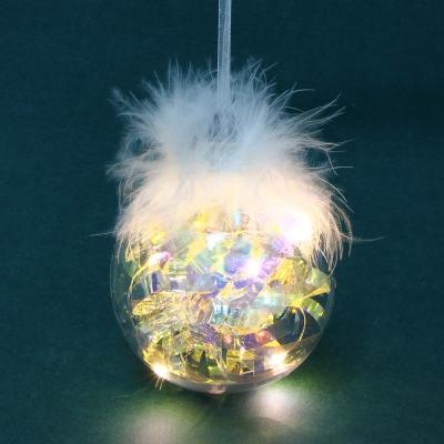 СНОУ БУМ Шар с перьями и подсветкой LED, 8см, пластик, 4 цвета