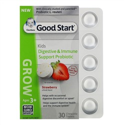 Gerber, Good Start, Grow, пробиотики для поддержки иммунной системы и пищеварения для детей старше 3 лет, со вкусом клубники, 30 жевательных таблеток